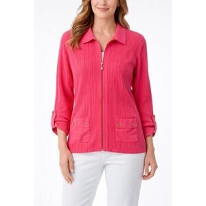 Allison Daley Petite Pink Zip Front Knit Cardigan Texture Pockets PL